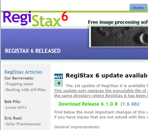 Registax planetary image stacking software